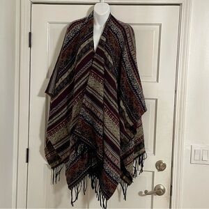 Knitted Tassel Shawl‎ Burgundy